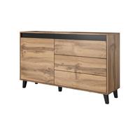 BIM Furniture Lotta Commode 138 cm Buffet haut Wotan Chêne anthracite Une étagère, 3 tiroirs