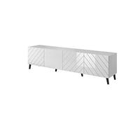 BIM Furniture LOWBOARD ABETO Armoire TV en solo, meuble de salle de bain, meuble TV, buffet RTV, meuble TV, table hi-fi, blanc mat/blanc brillant 200 cm