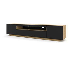 BIM Furniture Lowboard Aura Armoire TV, 200 cm, à Suspendre ou à Poser, Basse, Buffet, Meuble HiFi, Table, (chêne Artisanal et Noir Mat, sans LED)