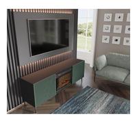 BIM Furniture Meuble TV avec cheminée électrique Ravenna F 170 cm 2 Portes rainurées - Noir Mat