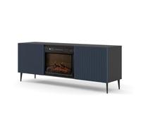 BIM Furniture Meuble TV avec cheminée électrique Ravenna F 170 cm 2 Portes rainurées - Noir Mat