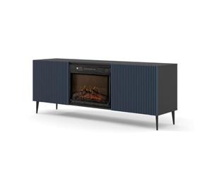 BIM Furniture Meuble TV avec cheminée électrique Ravenna F 170 cm 2 Portes rainurées - Noir Mat