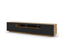 BIM Furniture Meuble TV Bas 200 cm - Buffet Universel avec façades laminées - À Suspendre ou à Poser - Meuble TV HiFi pour Salon - Chêne Artisan et Noir Mat