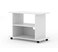 Commode Meuble TV Yogi Blanc - Design Moderne - 2 Étagères - Roues - Haute Qualité