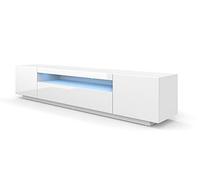 BIM Furniture Meuble TV Blanc Brillant Aura 200 cm Banc Télévision Design Suspendu ou Posé pour Salon et Chambre avec Niches de Rangement Pratiques Meuble Universel Premium