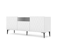 BIM Furniture Meuble TV Diuna avec 3 Portes + 1 Niche en Bois Et Pieds Noir - Blanc Mat - L 145 X P 40 X H 60 Cm