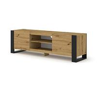BIM Furniture Meuble TV Mondi avec 2 Portes + 2 étagères - L 158 X P 40 X H 47 Cm - Bois Et Noir Mat
