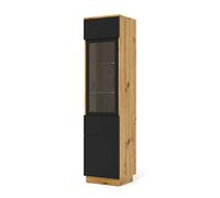BIM Furniture Meuble Vitrine Salon Salle à Manger, Placard de Rangement Moderne Suspendu ou sur Pied, 2 armoires 3 étagères, pour Bureau, Chêne Artisan et Noir Mat Aura 37x33x150 cm