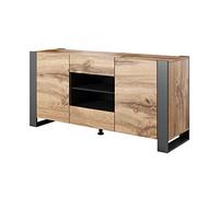 BIM Furniture NUNKI Commode 164 cm Buffet haut Wotan Chêne Anthracite Deux étagères 2 tiroirs