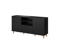 BIM Furniture Pafos Commode 150 cm avec façade fraisée en MDF - Buffet haut - étagères ouvertes (noir)