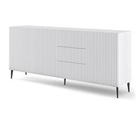 BIM Furniture Ravenna B 3D3S Commode en MDF de qualité supérieure, 200 cm, avec façade fraisée et pieds en métal noir, 3 armoires, 3 tiroirs, blanc mat