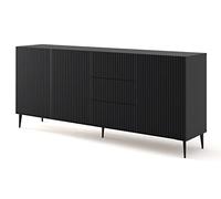 BIM Furniture Ravenna B 3D3S Commode en MDF de qualité supérieure, 200 cm, avec façade fraisée et pieds en métal noir, 3 armoires, 3 tiroirs, noir mat