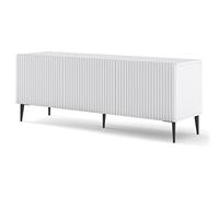 BIM Furniture Ravenna B - Meuble TV - 150 cm - 3D avec façade fraisée - Pieds en métal MDF de qualité supérieure - Buffet - Commode (blanc mat, pieds noirs)