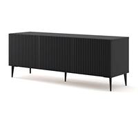 BIM Furniture Ravenna B - Meuble TV - 150 cm - 3D avec façade fraisée - Pieds en métal MDF de qualité supérieure - Buffet - Commode (noir mat, pieds noirs)