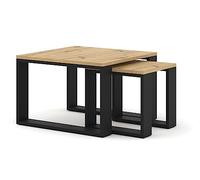 BIM Furniture Table Basse Double Gigogne Lot de 2, Idéal pour Salon, Chambre, Chêne Artisan et Pieds Noirs 60x60 cm Nuka M