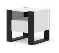 BIM Furniture Table De Chevet Mondi avec 1 étagère en Bois - Blanc Et Noir - L 48 X P 50 X H 47,5 Cm