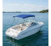 Bimini de couleur vert armée, avec structure à 3 barres, pour protection solaire sur bateau