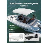 Bimini, housse de protection pour bottes, auvent de protection solaire (4 arcs) en polyester 600D avec cadre en alliage d'aluminium, auvent de protection solaire étanche pour bateau, avec sac de range