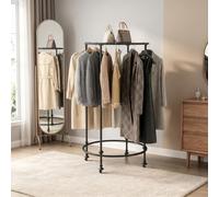 bimiti Porte-vêtements rond, Portant à vêtements Rond sur Pied | avec roulettes Construction en Tubes D'acier Rotatif à 360°pour Les Chambres, Les boutiques et Les commerces, 70x70x129cm