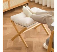 bimiti Repose-pieds pliable en bambou ottomane pour canapé, repose-pieds en bois, siège pliable, tabouret à langer avec coussin amovible en velours pour salon, chambre à coucher, lavable, beige