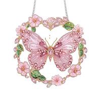 Bimkole Diamant Painting Pendentif Papillon Rose, DIY 5D Painting Diamant Hanging Fleurs, Diamond Painting Suspendus Avec Chaîne, Pour Jardin Maison Mur Décoration De Fenêtre Et De Porte 20x20 cm