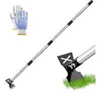 Binette de jardin double face avec manche réglable de 1,5 m - Outil de désherbage et de grattage en acier avec griffe et lame - Outil de jardin multifonction pour enlever la mousse