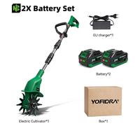 Bineuse électrique pour le jardin - Cultivateur à deux lames - Fraise à jardin alimentée par batterie 21V - 800 tr/min - Pour le désherbage et le travail du sol - 2 batteries incluses