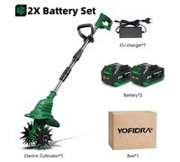 Bineuse électrique pour le jardin - Fraise à gazon sans fil - Moteur en cuivre de 1800 W - Largeur de travail de 170 mm, profondeur de 150 mm - 900 tr/min - Modèle 2 avec batterie