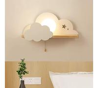 BININBOX Applique Murale LED Créatif Nuage Lune 7W Pull Cord Switch avec Étagère pour Rangement Décor de Chambre (Blanc, lumière tricolore)