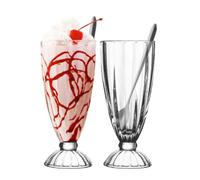 binsakao Lot de 2 verres à milkshake, crème glacée, dessert, milkshake, verres fontaine à soda avec cuillères (342 ml, transparent)