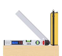 BINTA Détecteur d'Angle Numérique 0-225° avec Écran LCD Rétroéclairé, Outil en Aluminium avec Niveau à Bulles Horizontal/Vertical, Sac de Rangement, pour Menuiserie, Machines, Construction DIY Argent