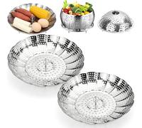 BINYI Panier à Vapeur INOX Paniers Cuit-Vapeur Inoxydable Pliable Cuiseur Vapeur Insert pour Cuisson à Vapeur 20 cm Steamer Accessoire pour La Nourriture Légumes Fruits