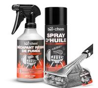 Bio-Chem - Décapant résine de fumée 0,5L + Spray vaporisateur d'huile 200ml + Brosse bbq - nettoyant degraissant 2 en 1 Vaporisateur nettoyant Grill et Barbecue - Adapté au AirFryer