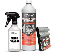 bio-chem Décapant résine de fumée de barbecue 1L + accessoires | Avec flacon mélangeur et éponge - Degraissant nettoyant résine de Grill et Barbecue - Entretien grilles de barbecues