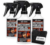 bio-chem Nettoyant insert cheminée vitre 3x 500ml + chiffon microfibres | Produits et accessoires de nettoyage insert, cheminee, poele a granule, bois - Nettoyant vitre cheminée