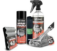 Bio-Chem - Set de 5 Produits de Nettoyage pour Barbecue - Produit nettoyant Barbecue 750ml, Vaporisateur d'huile 200ml, Chiffon en Microfibres, Brosse et éponge à Barbecue