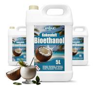 Bioéthanol 96,6 % 15 l | Alcool bio parfum noix de coco 96,6 % 3 x 5 l | Bioéthanol pour cheminée, cheminée de table, cheminée au bioéthanol | Parfum noix de coco | Combustion propre, sans fumée,