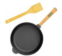 BIOL Poêle à frire 28 cm (profondeur) en fonte avec manche en bois amovible et spatule de 4 Big.Fun ** Hauteur 66 mm ** Tous feux ** Poêle à induction ** Diamètre du fond 23 cm