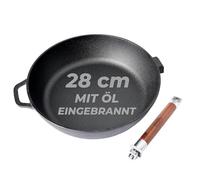 BIOL Poêle profonde en fonte avec manche en bois amovible de 24-26-28 cm pour induction, haute qualité, poêle universelle, rôtir, mijoter, cuisson facile (Poêle 28 cm)