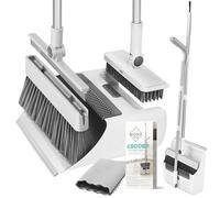 Bione Balai et pelle pliable avec manche de 126 cm - Set de nettoyage de balai 3 en 1 avec brosse à balayer, brosse dure, raclette intégrée, chiffon et pelle à ordures - Pratique et compact