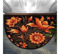 Bioputty Paillasson demi-rond, motif fleurs tropicales, antidérapant, motif floral ethnique, lavable, durable, décoration d'intérieur, tapis en demi-lune pour sol, intérieur, extérieur, chambre à