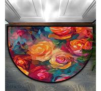 Bioputty Paillasson demi-rond, motif roses colorées, antidérapant, peinture à l'huile, lavable, durable, décoration d'intérieur, tapis en demi-lune pour sol, intérieur, extérieur, chambre à coucher,