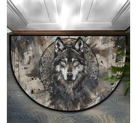 Bioputty Paillasson indien en forme de loup aquarelle demi-rond pour entrée intérieure, tapis de sol antidérapant pour décoration d'intérieur et d'extérieur, 76,2 x 45,7 cm