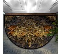 Bioputty Tapis demi-rond vintage libellule rétro mandala semi-circulaire intérieur paillasson d'entrée tapis de bienvenue antidérapant demi-rond discret paillasson pour la maison et la cuisine