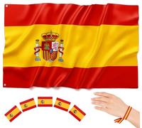 BIORYC® Drapeau Espagne Extérieur 150x90 cm. Drapeau Espagnol Polyester Renforcé 110g/m² avec 2 Œillets Métalliques. Haute Résistance UV pour Balcon et Jardin. Inclus : Bracelet et Stickers