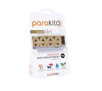 BIOSYNEX - PARAKITO - Bracelet Anti-Moustiques Rechargeable - 2 Recharges Incluses - 1 Mois d'Utilisation - Sans DEET - Motif Doré Party Fleurs - Taille Adulte