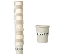 BIOVIRA Lot de 50 gobelets en papier de 240 ml jetables biodégradables - Idéal pour l'eau et les boissons chaudes et froides, alternative écologique aux gobelets en plastique jetables pour les fêtes