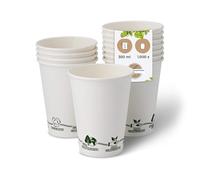 BIOZOYG 1000x gobelets jetables 300 ml / 12 oz, Ø 90 mm blanc avec motif environnemental - gobelet carton sans plastique et en matériaux durables - gobelet cafe
