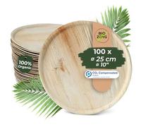 BIOZOYG 100x assiettes à pizza en feuille de palmier Ø 25 cm rondes - planche à pizza jetable avec bord, assiette compostable - vaisselle durable