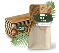 BIOZOYG 100x Bols à Snacks en Feuille de Palmier 125 ml 13,5 x 8 cm rectangulaires - Bols pour Apéritifs - Assiette Antipasti Jetable pour Snacks